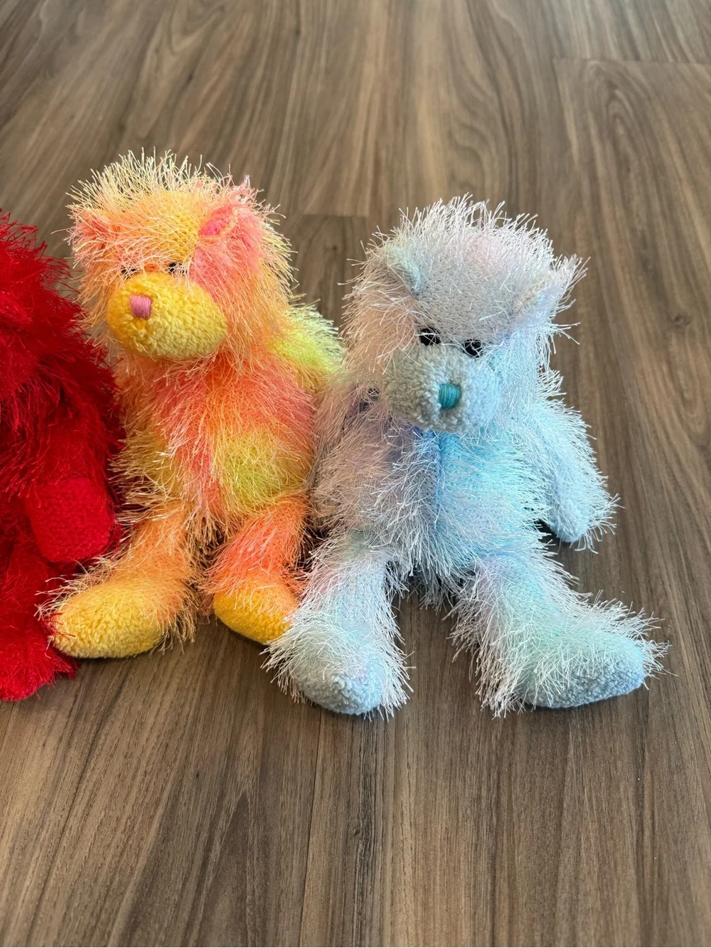 4Pc Ty Fuzzy Plush Animals - Yellow, Red, Rainbow, Light Blue